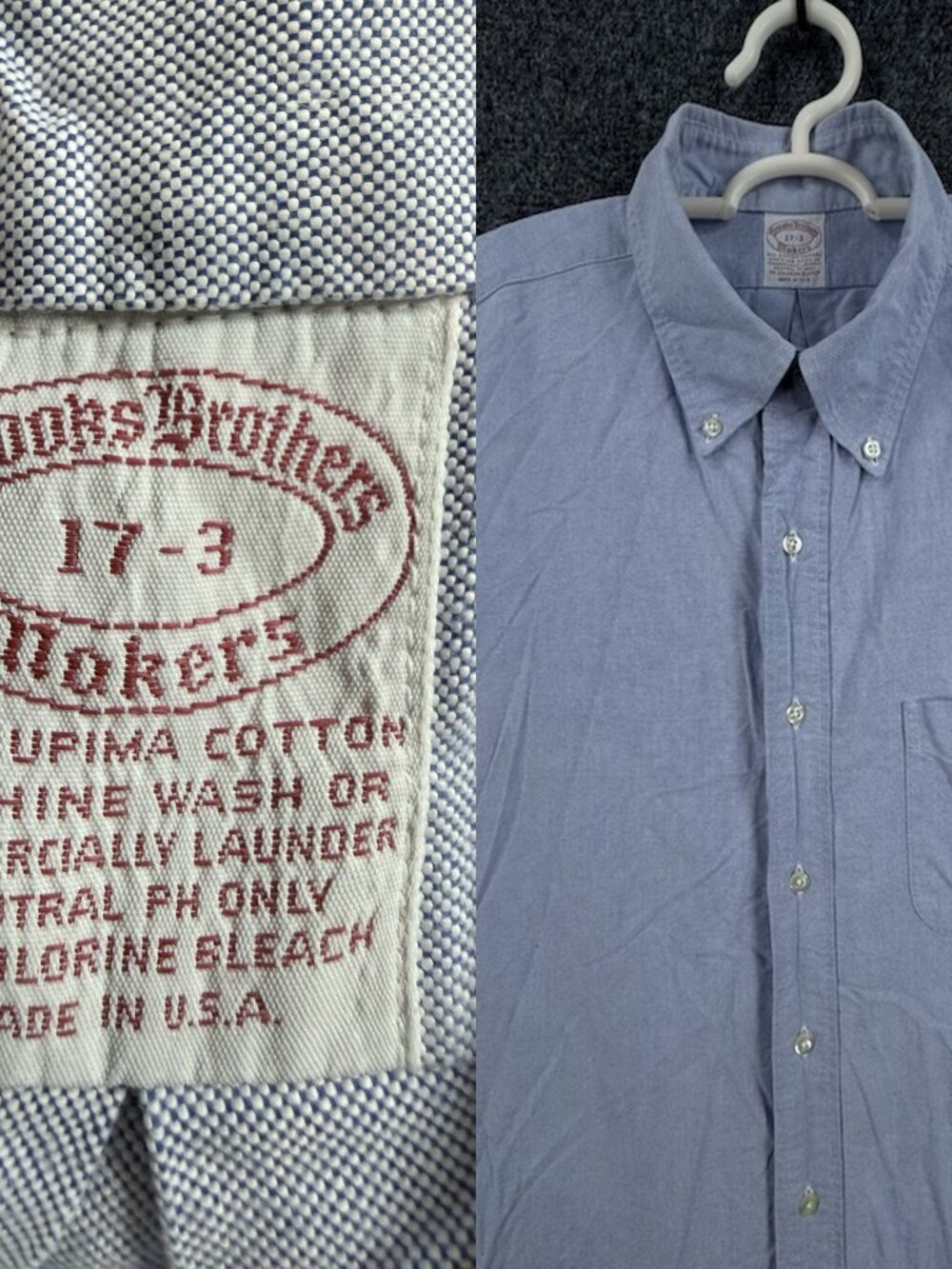 VTG Brooks Brothers Makers Oxford Blue Supima Cotton USA 17 3 OCBD Button Down